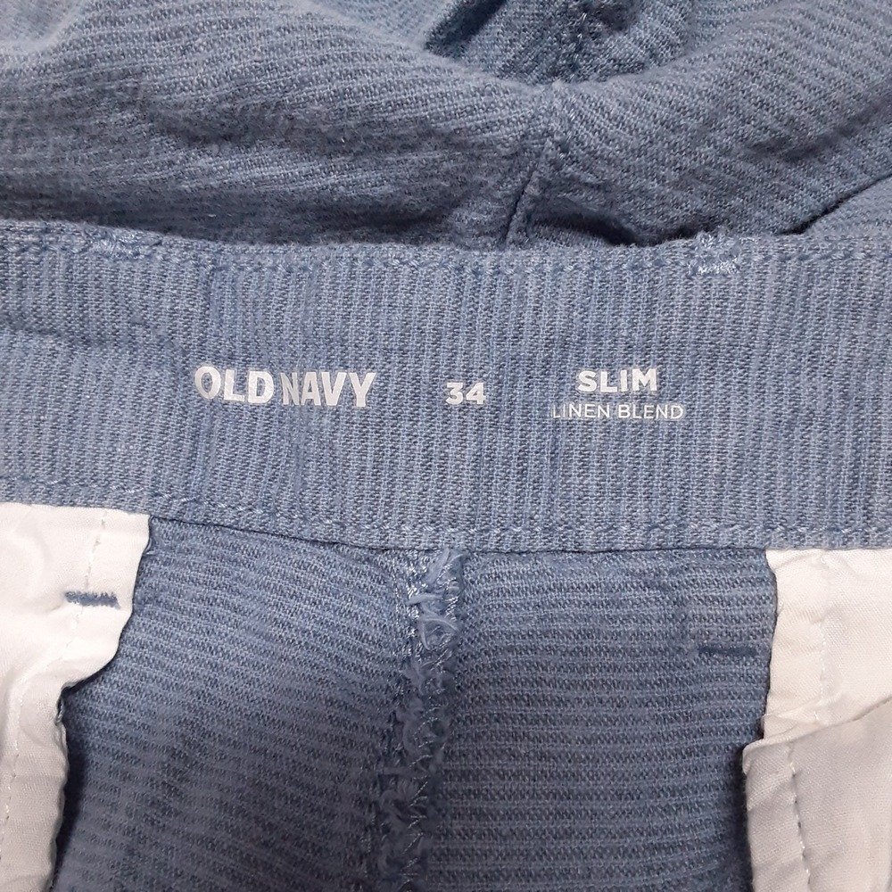 Old Navy Mens 8" Linen Blend Shorts 34 Slim Fit Blue Harvest Chino - Picture 3 of 9